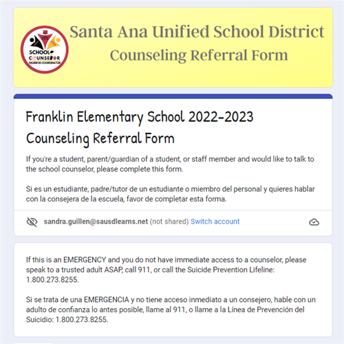 Counseling Referral Form
